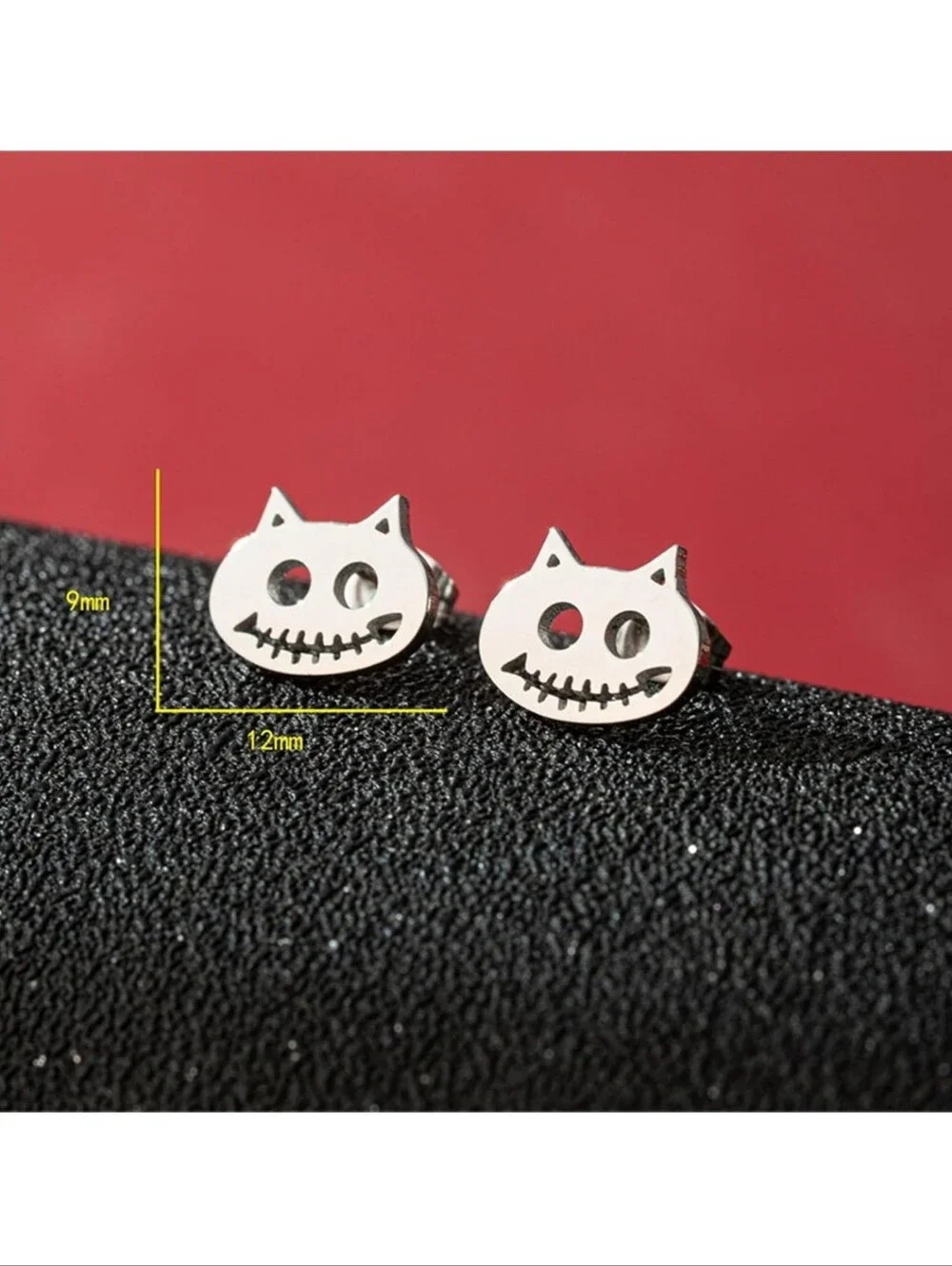 Kids Cat Face Stud Earrings - Black, Gold, Silver